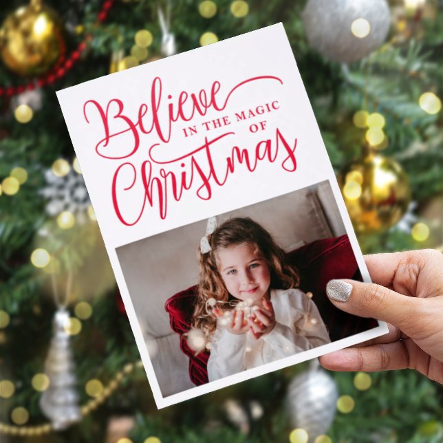 Believe in the magic of Christmas classy elegant Letterpress Photo Cards (Creator Uploaded)