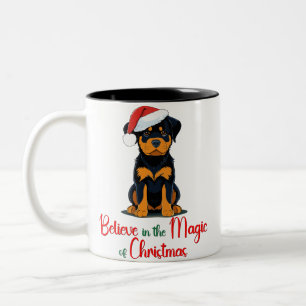 Believe in the magic of Christmas Cute Dog Two-Tone Coffee Mug