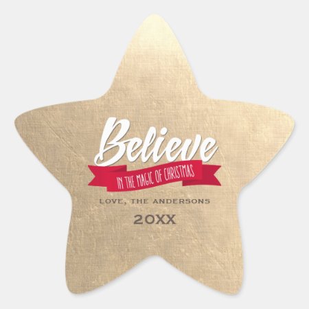 Believe In The Magic Of Christmas Gold Custom  Star Sticker