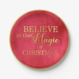 BELIEVE in the Magic of Christmas Gold Foil Paper Plates