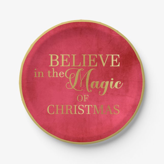 BELIEVE in the Magic of Christmas Gold Foil Paper Plates (Front)