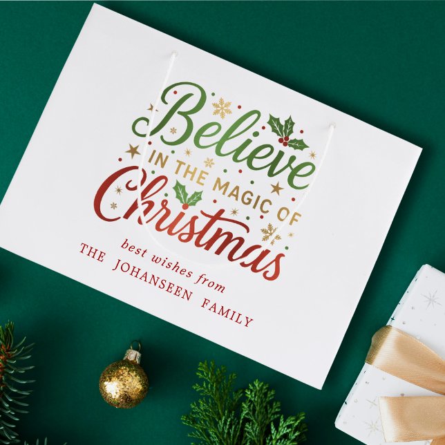 Believe in the Magic of Christmas Modern Script Large Gift Bag (Creator Uploaded)