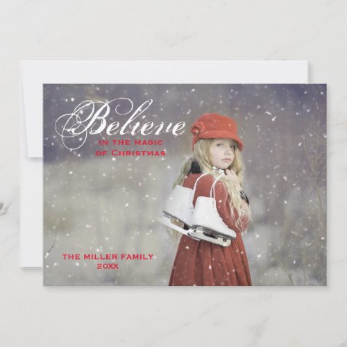 Believe in the Magic of Christmas Monogram Photo Holiday Card