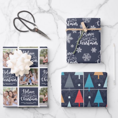 Believe in the Magic of Christmas Photo Collage Wrapping Paper Sheets