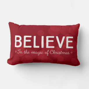 Believe in the magic of Christmas • red bokeh Lumbar Pillow
