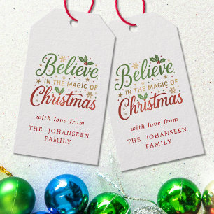 Believe in the Magic of Christmas Red Holly Berry Gift Tags