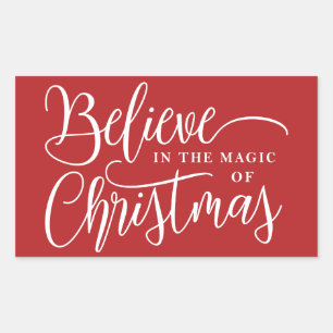 Believe in the magic of Christmas red Rectangular Sticker