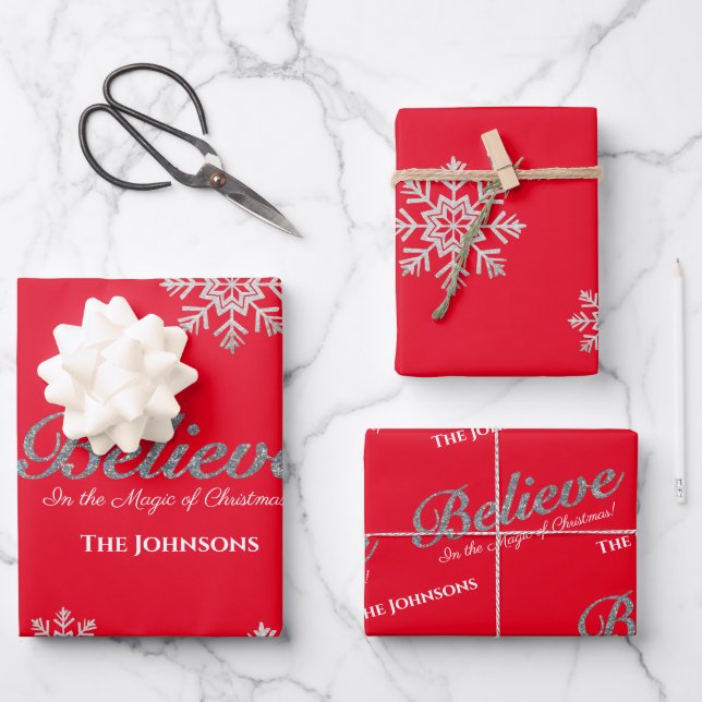 Believe in the Magic Of Christmas | Red Wrapping Paper Sheets (Front)