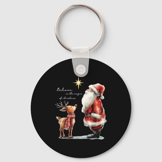 Believe In The Magic Of Christmas Reindeer Holiday Keychain (Front)