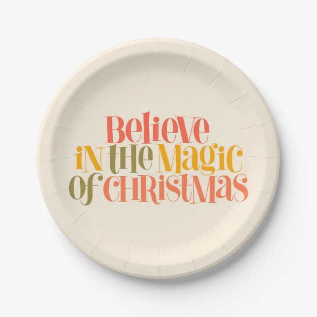 Believe in the Magic of Christmas - Retro Style Paper Plates (Front)