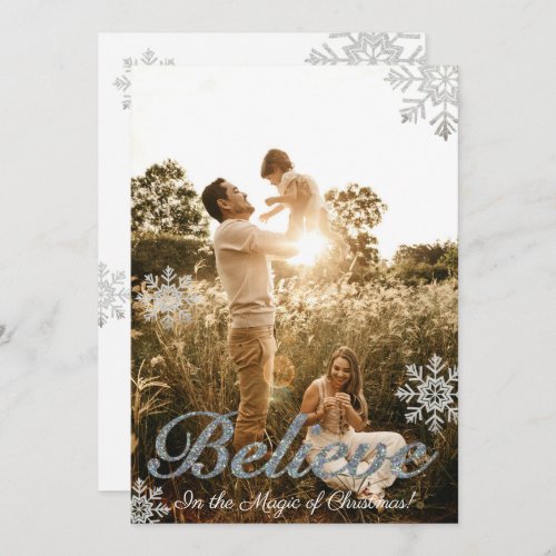 Believe in the Magic of Christmas Snowflakes Photo Holiday Card