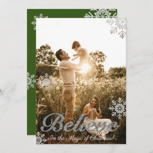 Believe in the Magic of Christmas Snowflakes Photo Holiday Card