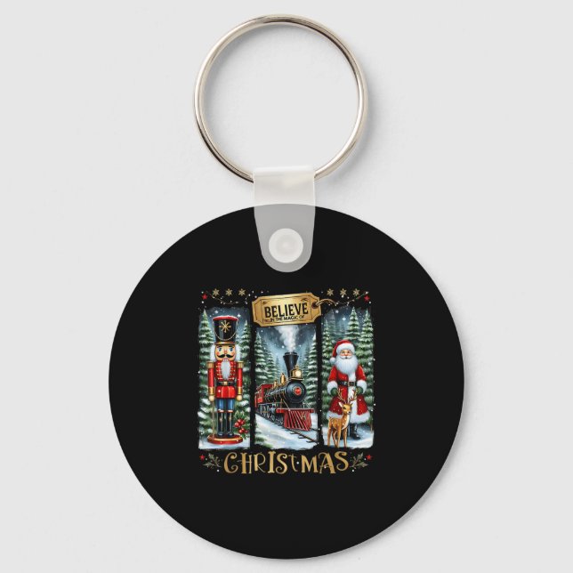 Believe In The Magic Of Christmas Train Nutcracker Keychain (Front)