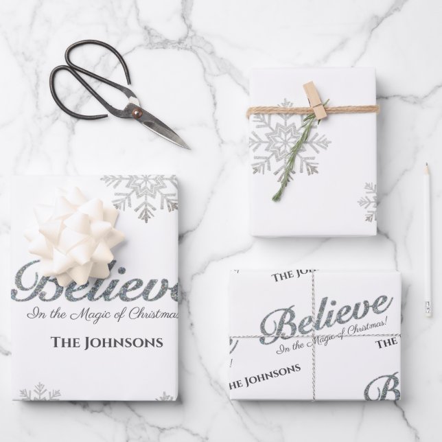 Believe in the Magic Of Christmas | White Wrapping Paper Sheets (Front)