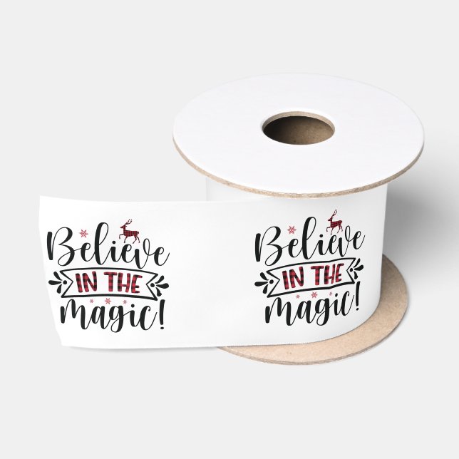 Believe in the Magic Red Buffalo Plaid Holiday Satin Ribbon (Spool)