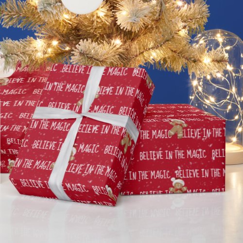 BELIEVE IN THE MAGIC Text on Red Wrapping Paper