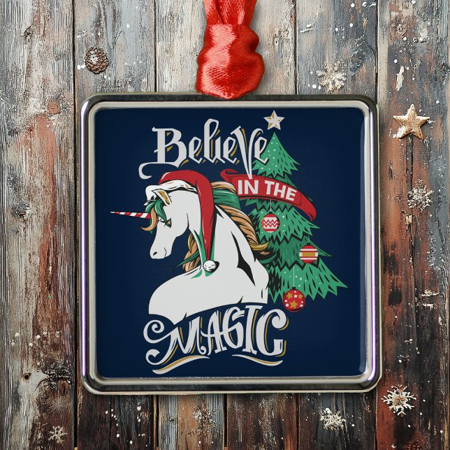 Believe in the Magic Unicorn Christmas Metal Ornament (Creator Uploaded)