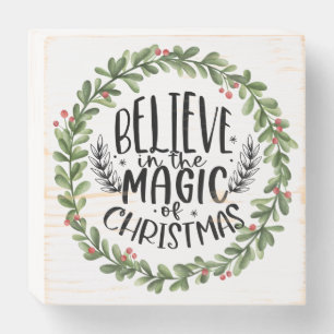 Believe in the Magic Watercolor Wreath Wooden Box Sign