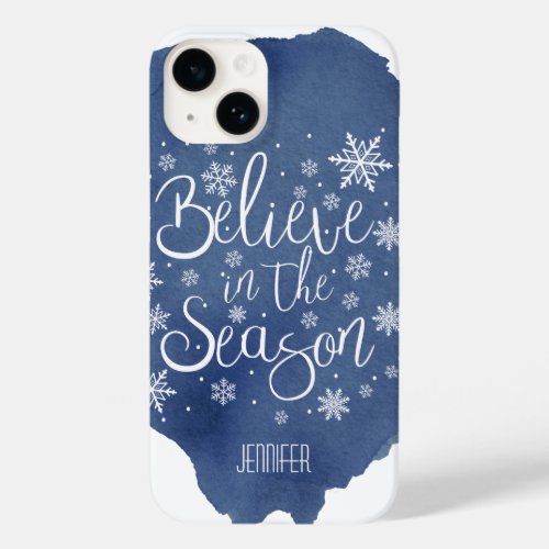 Believe in the Season Blue Snowflake Christmas Case_Mate iPhone 14 Case