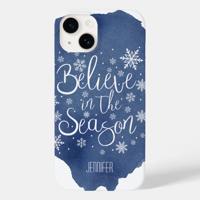 Believe in the Season Blue Snowflake Christmas Case-Mate iPhone Case (Back)