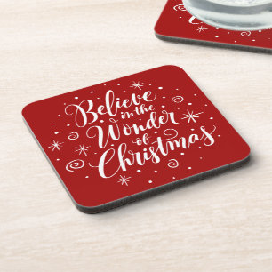 Believe in the Wonder of Christmas Lettering Round Beverage Coaster