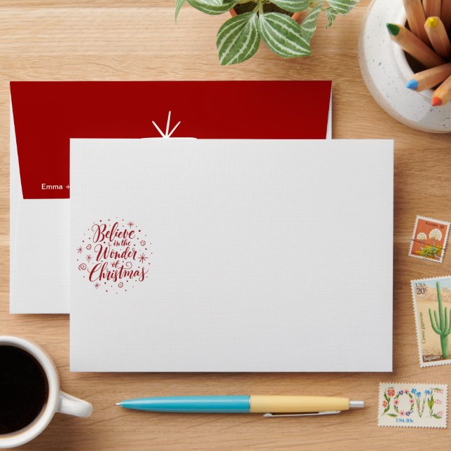 Believe in the Wonder of Christmas Stars Snowflake Envelope (Desk)