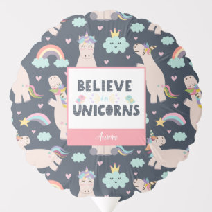 Believe in Unicorns Blue and Pink Girl Pattern Kid Balloon