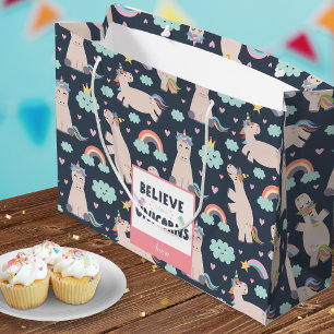 Believe in Unicorns Blue and Pink Girl Pattern Kid Large Gift Bag