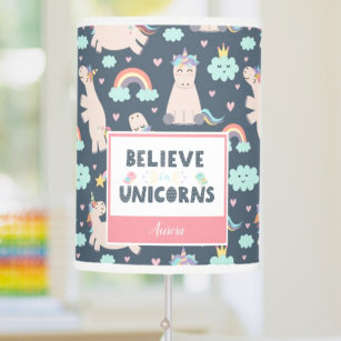 Believe in Unicorns Blue and Pink Girl Pattern Kid Table Lamp