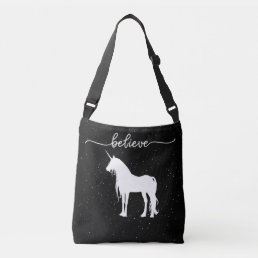 Believe in Unicorns Design Starry Sky Background Crossbody Bag