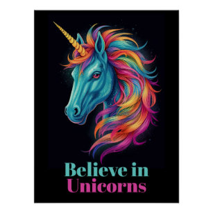 Believe in Unicorns Fantasy Rainbow Inspirational Poster