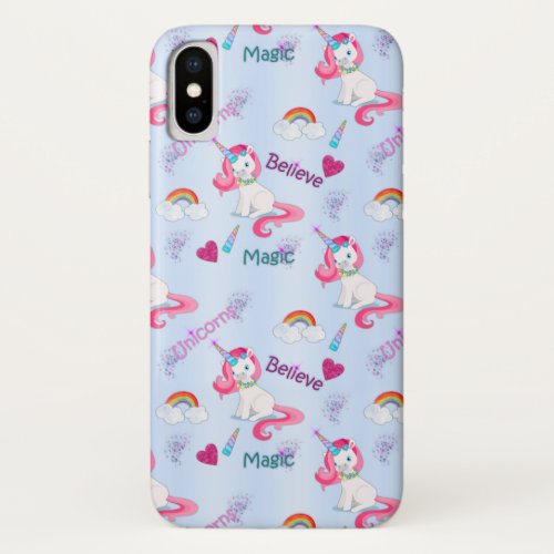 Believe in Unicorns Magical Pastel Blue iPhone X Case