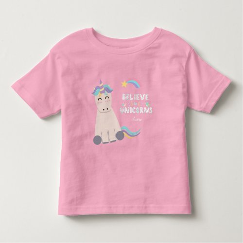 Believe in Unicorns Magical Pink Monogrammed Girl Toddler T_shirt