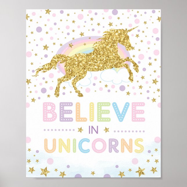 Believe in Unicorns / Magical Rainbow Unicorn Poster (Front)