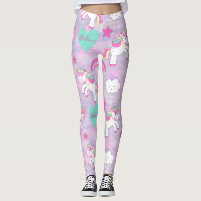 Believe in Unicorns Pink Leggings (Front)