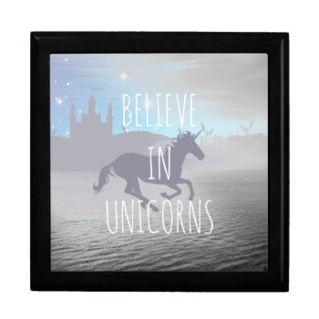 Believe In Unicorns Whimsical Art Gift Box by LouiseBDesigns at Zazzle