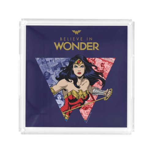 Believe In Wonder Wonder Woman Lasso Comic Logo Acrylic Tray