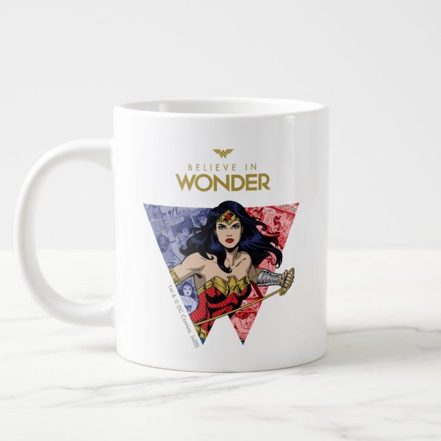 "Believe In Wonder" Wonder Woman Lasso Comic Logo Giant Coffee Mug (Left)