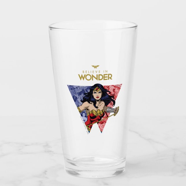 "Believe In Wonder" Wonder Woman Lasso Comic Logo Glass (Front)