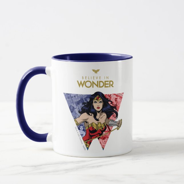 "Believe In Wonder" Wonder Woman Lasso Comic Logo Mug (Left)