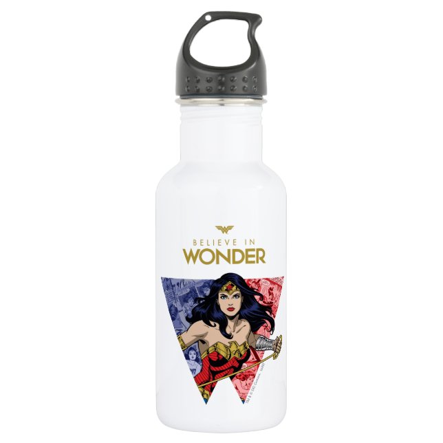"Believe In Wonder" Wonder Woman Lasso Comic Logo Stainless Steel Water Bottle (Front)