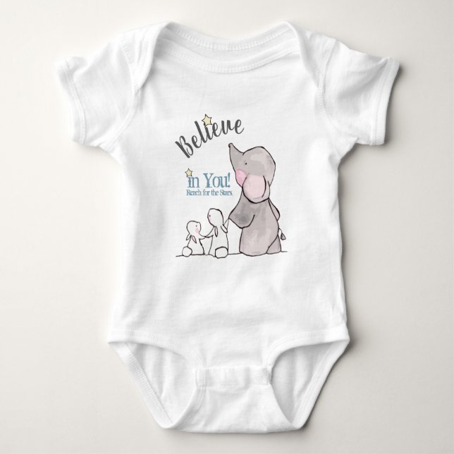 Believe in You!  Reach for the Stars Personalized Baby Bodysuit (Front)