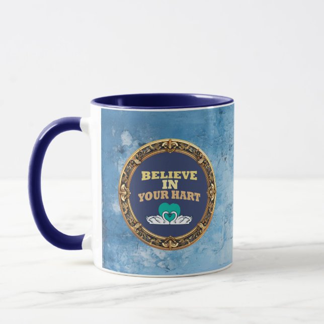 Believe in Your Hurt – Dark Blue Affirmation Mug (Left)