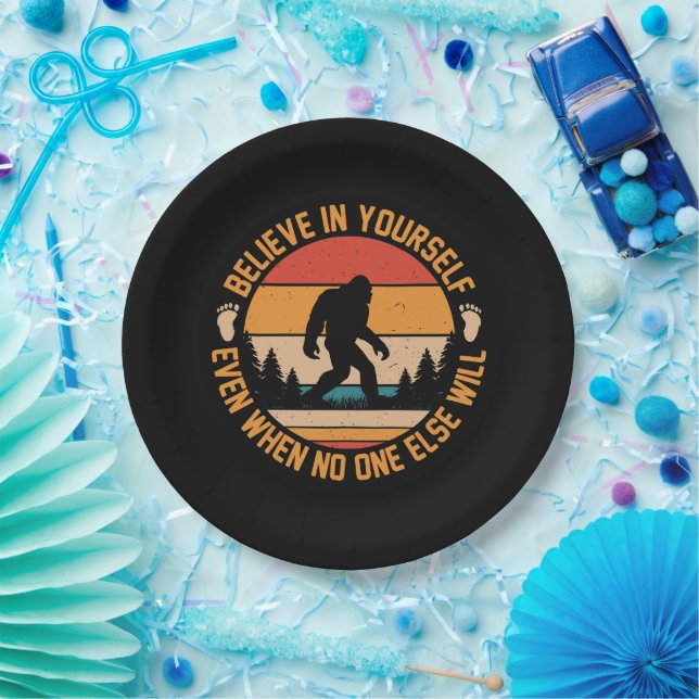 Believe In Yourself Bigfoot Black Paper Plates (Party)