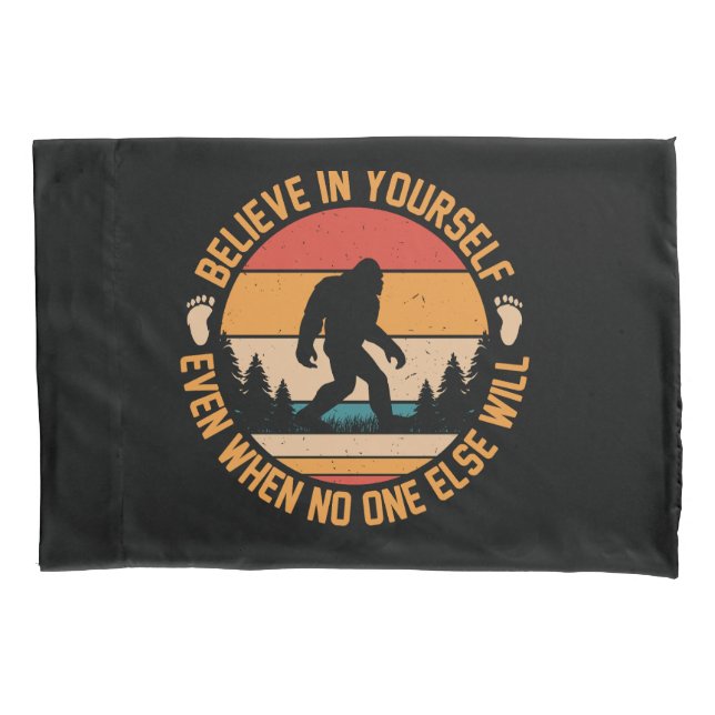 Believe In Yourself Bigfoot Black Pillow Case (Front-Left)