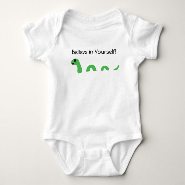 Believe in Yourself Cartoon Loch Ness Monster Baby Bodysuit (Front)