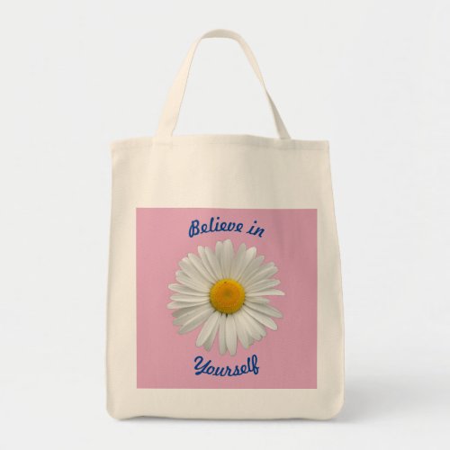 Believe in Yourself _ Cheerful White Daisy Tote Bag