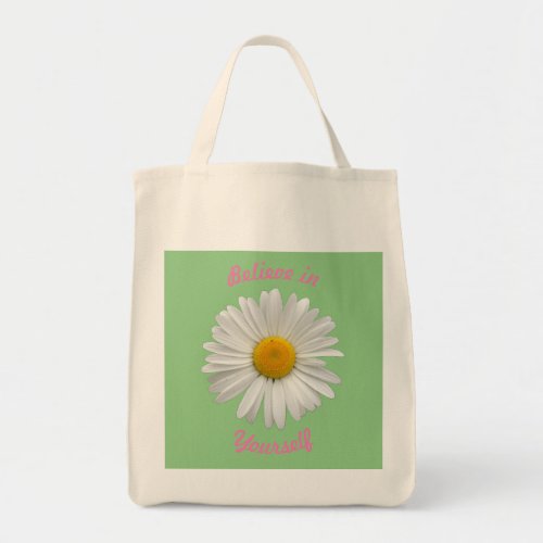 Believe in Yourself _ Cheerful White Daisy Tote Bag