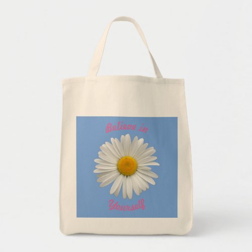 Believe in Yourself _ Cheerful White Daisy Tote Bag