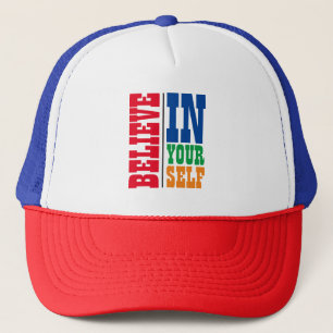 BELIEVE IN YOURSELF COLORFUL TYPOGRAPHY TRUCKER HAT